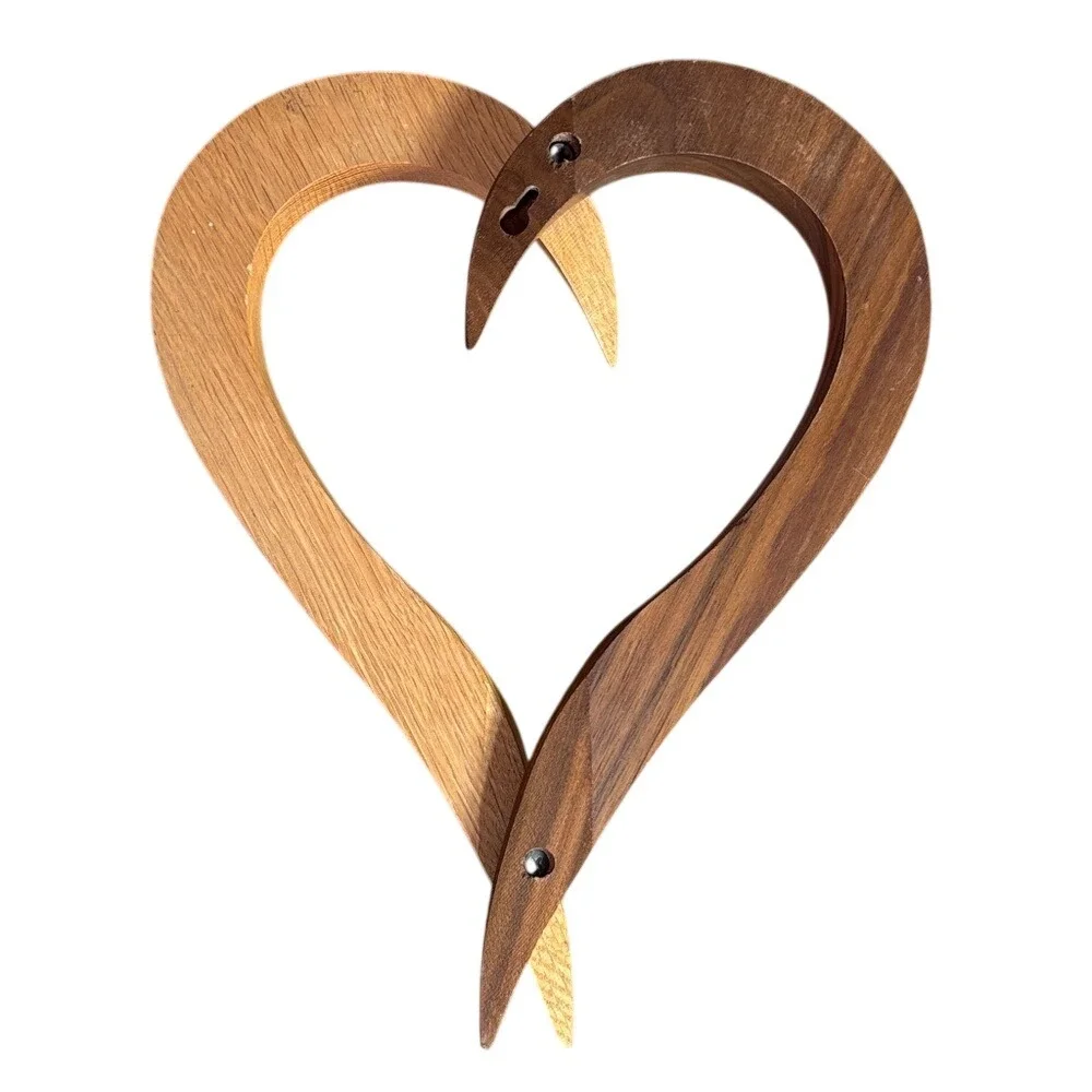 Wild Flower Wood 3D Heart Vase Black Walnut And Red Oak BoHo Natural‎
